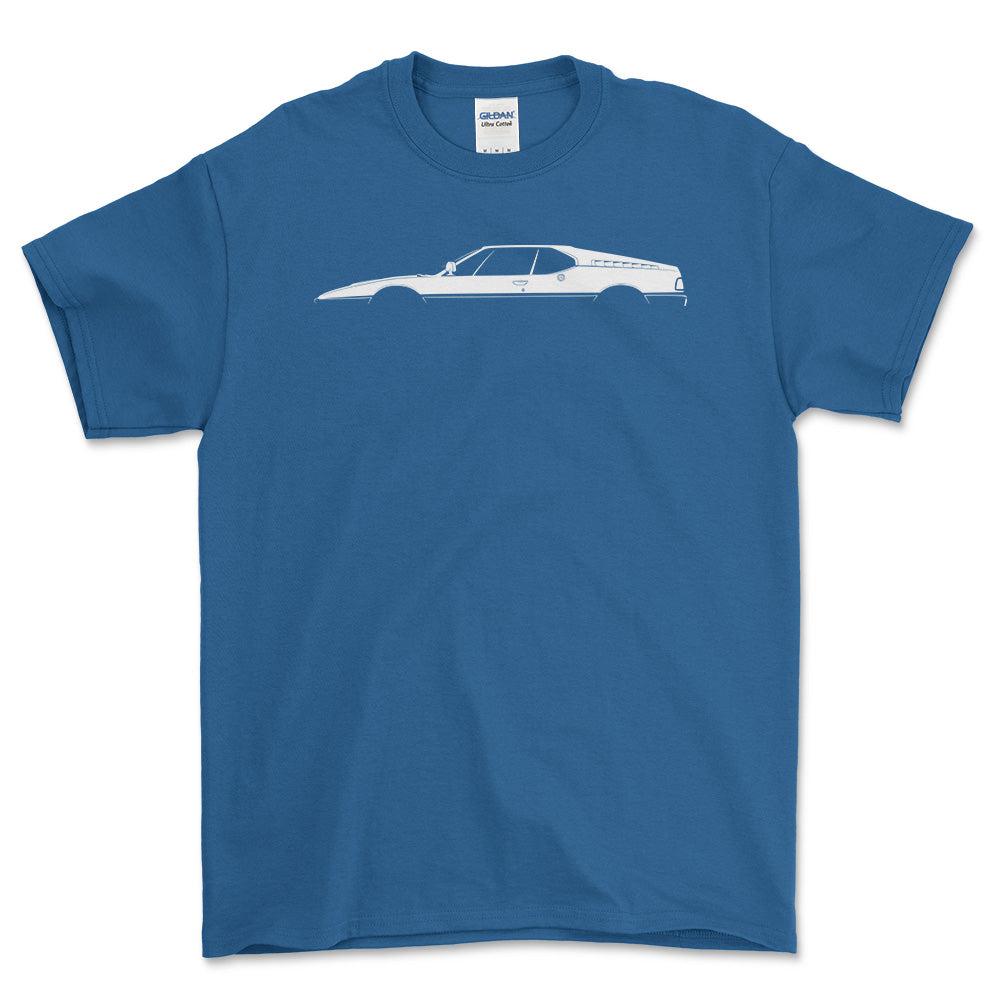 BMW M1 Silhuet - Unisex T-Shirt , Bomuld-Beklædning-BMW-Blå Royal-S-Forside-Garage Culture Shop- garage - man cave - merchandise