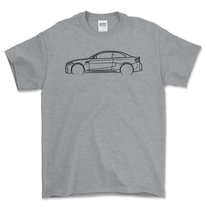 BMW M2 Outline - Unisex T-Shirt , Bomuld-Beklædning-BMW-Grå Sport-S-Forside-Garage Culture Shop- garage - man cave - merchandise