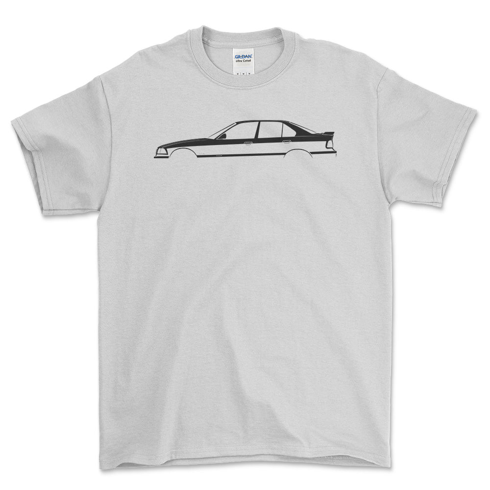 BMW M3 (E36) Silhuet - Unisex T-Shirt , Bomuld-Beklædning-BMW-Hvid-S-Forside-Garage Culture Shop- garage - man cave - merchandise