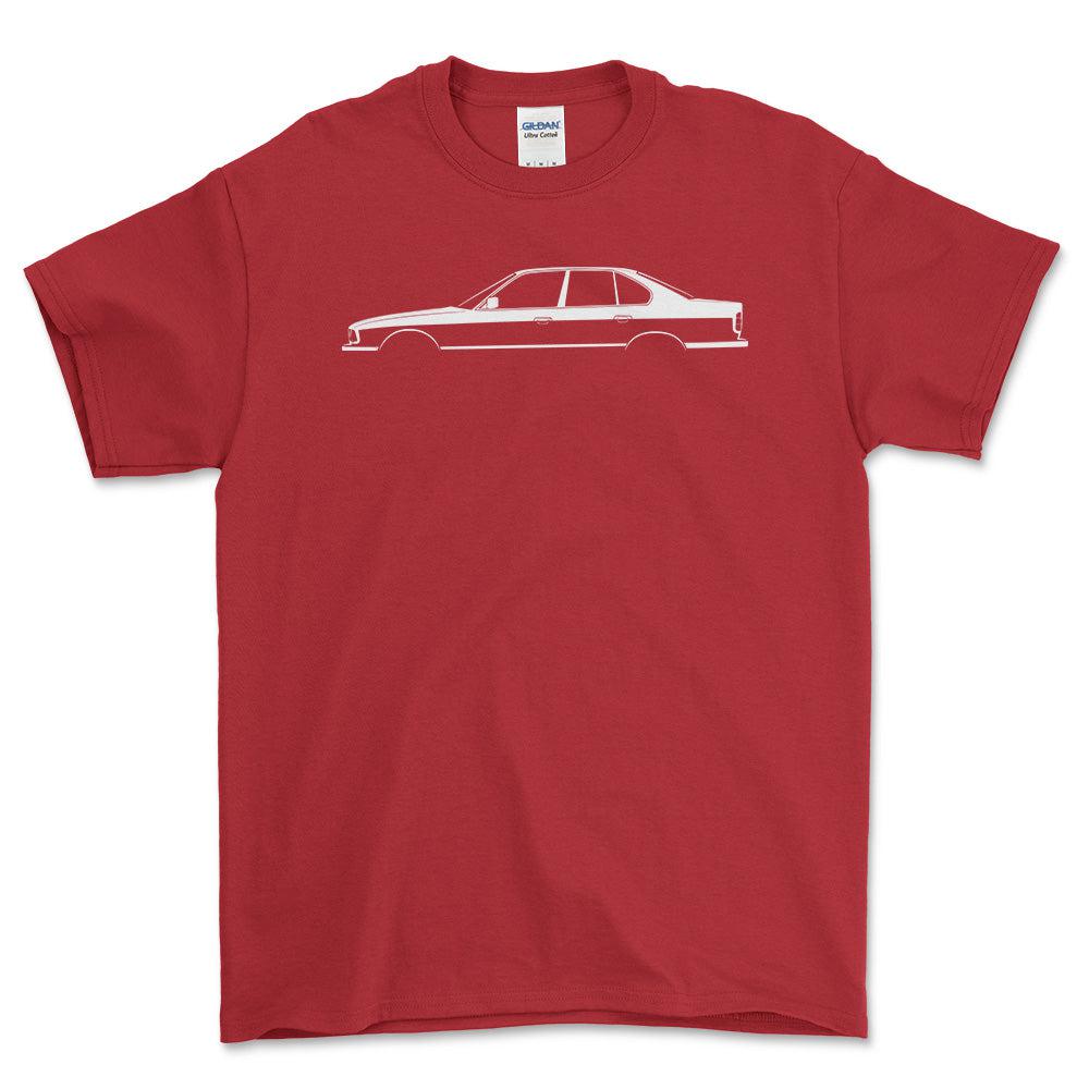 BMW M5 (E34) Silhuet - Unisex T-Shirt , Bomuld-Beklædning-BMW-Rød-S-Forside-Garage Culture Shop- garage - man cave - merchandise