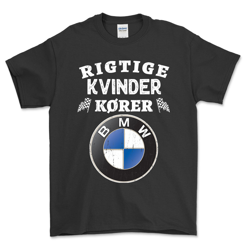 BMW Rigtige Kvinder Kører BMW - Unisex T-Shirt , Bomuld-Beklædning-BMW-Sort-S-Forside-Garage Culture Shop- garage - man cave - merchandise