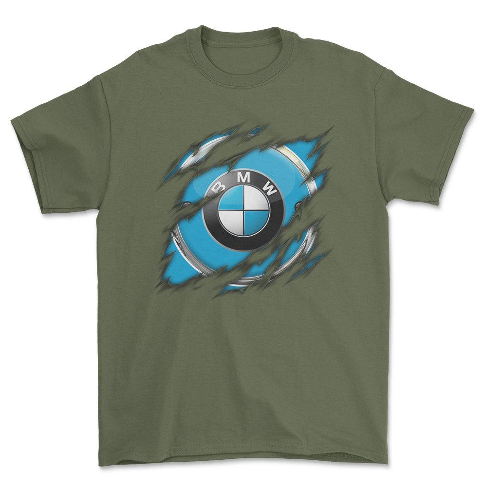 BMW Ripped Unisex T-Shirt , Bomuld-Beklædning-BMW-Grøn Militær-S-Forside-Garage Culture Shop- garage - man cave - merchandise