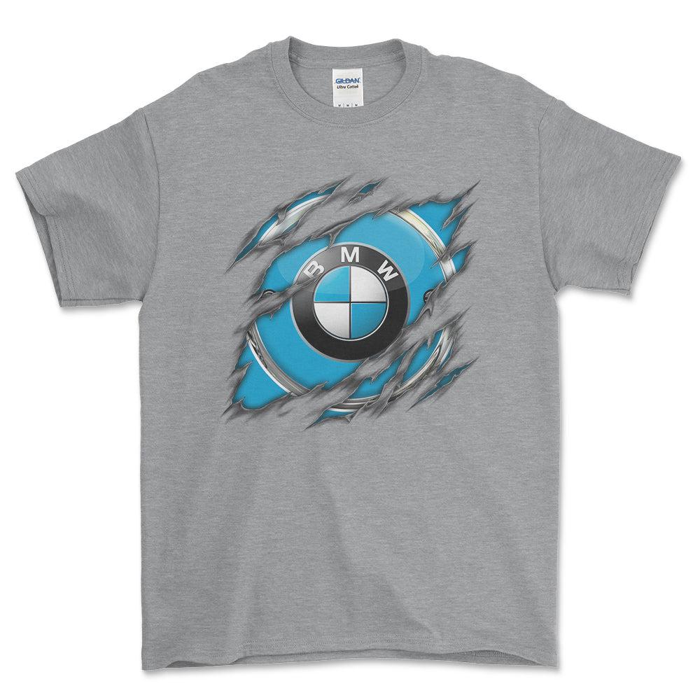 BMW Ripped Unisex T-Shirt , Bomuld-Beklædning-BMW-Grå Sport-S-Forside-Garage Culture Shop- garage - man cave - merchandise