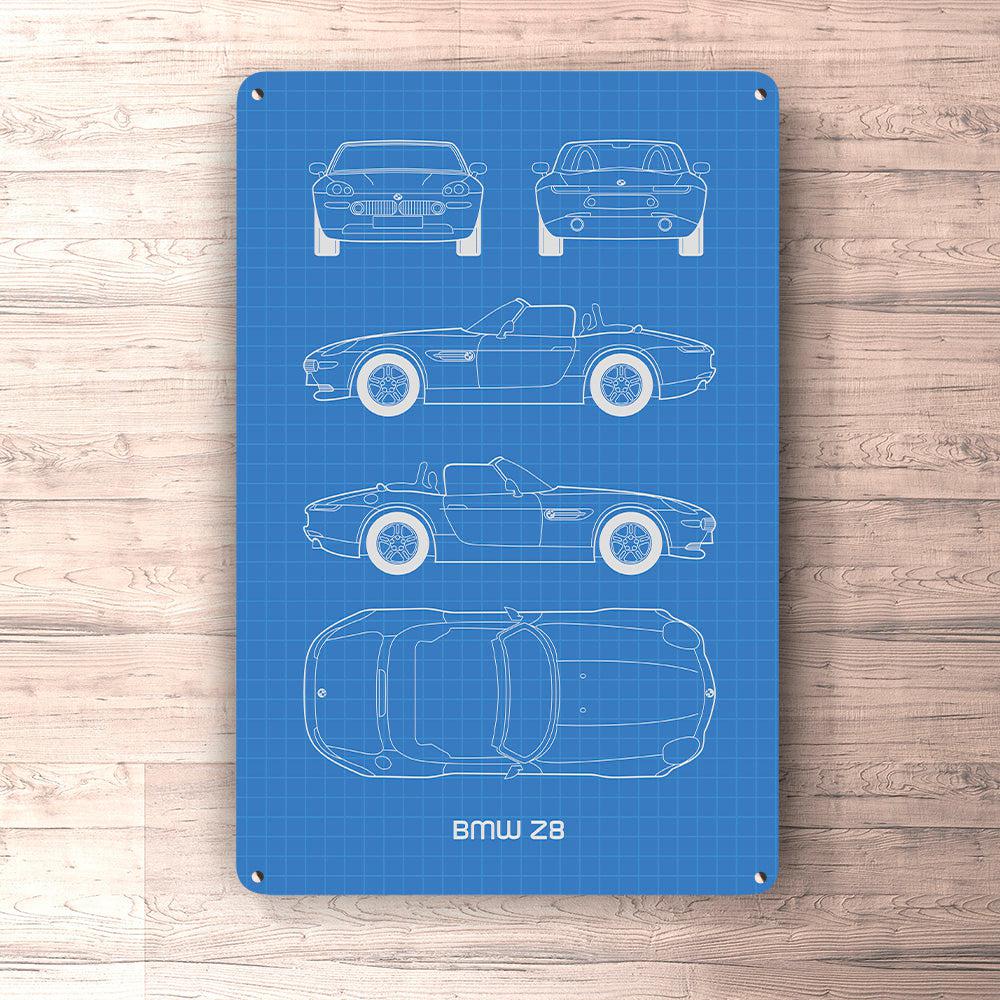 BMW Z8 Blueprint Skilte, Musemåtte, Dørmåtte-Blueprint-BMW-Garage Culture Shop- garage - man cave - merchandise