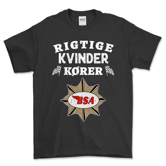 BSA Rigtige Kvinder Kører - Unisex T-Shirt , Bomuld-Beklædning-BSA-Sort-S-Forside-Garage Culture Shop- garage - man cave - merchandise