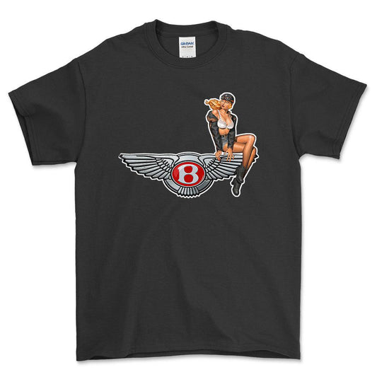 Bentley Pinup - Unisex T-Shirt , Bomuld-Beklædning-Bentley-Sort-S-Forside-Garage Culture Shop- garage - man cave - merchandise