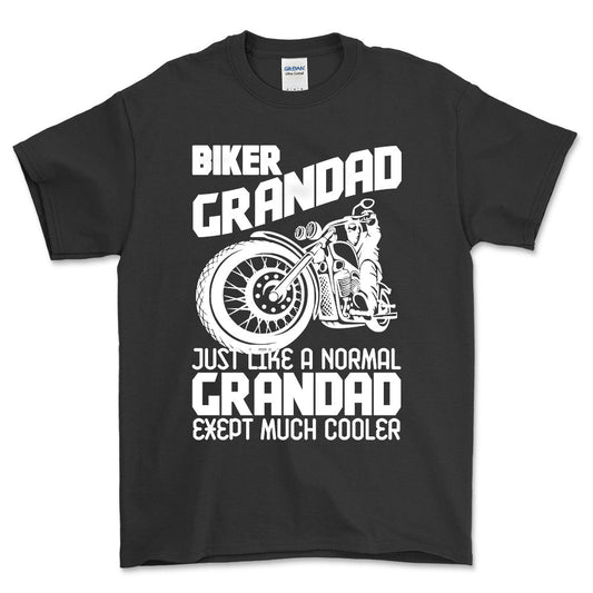 Biker Grandad Just Like A Normal Grandad Exept Much Cooler Unisex T-Shirt , Bomuld-Beklædning-Biker-Sort-S-Forside-Garage Culture Shop- garage - man cave - merchandise