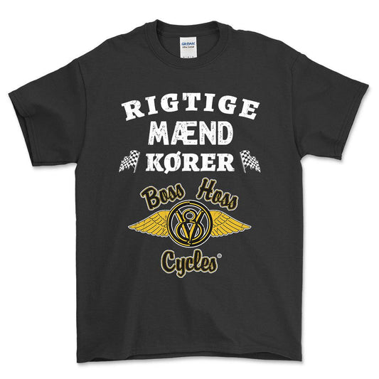 Boss Hoss Rigtige Mænd Kører - Unisex T-Shirt , Bomuld-Beklædning-Boss Hoss-Sort-S-Forside-Garage Culture Shop- garage - man cave - merchandise