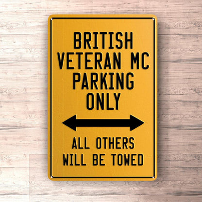 British Veteran Mc Parking Only Skilte, Musemåtte, Dørmåtte-Parking skilte-British Veteran MC-Garage Culture Shop- garage - man cave - merchandise