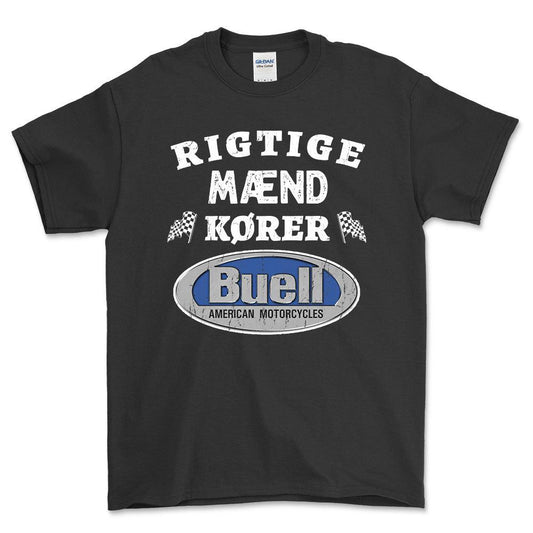 Buell Rigtige Mænd Kører - Unisex T-Shirt , Bomuld-Beklædning-Buell-Sort-S-Forside-Garage Culture Shop- garage - man cave - merchandise