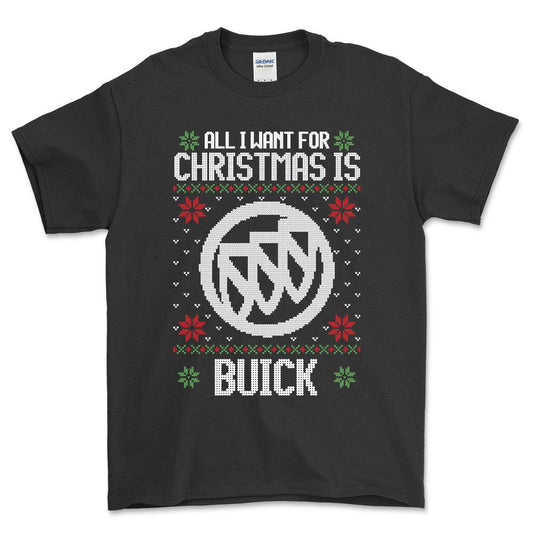 Buick - All I Want For Christmas - Unisex T-Shirt , Bomuld-Beklædning-Buick-Sort-S-Forside-Garage Culture Shop- garage - man cave - merchandise