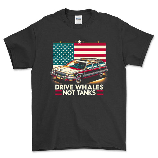 Buick Estate Wagon - Drive Whales, Not Tanks - Unisex T-Shirt , Bomuld-Beklædning-Buick-Sort-S-Forside-Garage Culture Shop- garage - man cave - merchandise