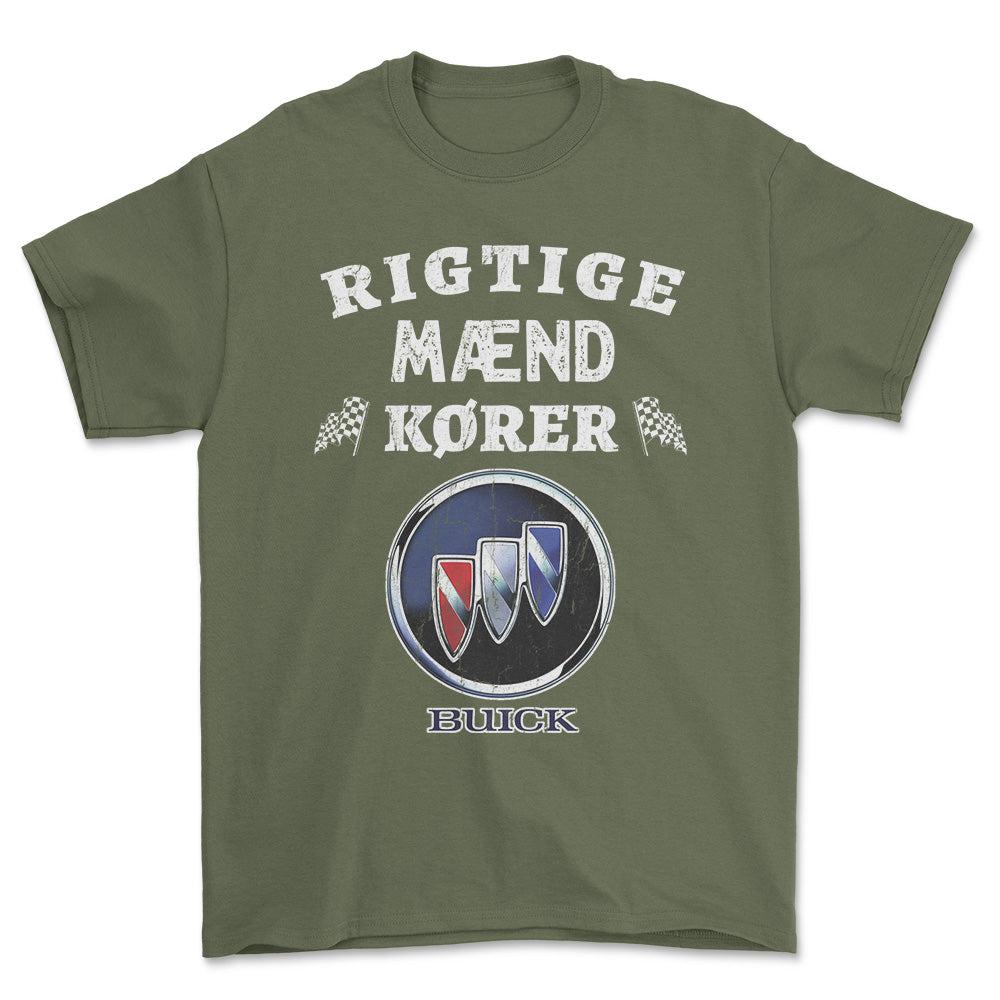 Buick Rigtige Mænd Kører Unisex T-Shirt , Bomuld-Beklædning-Buick-Grøn Militær-S-Forside-Garage Culture Shop- garage - man cave - merchandise