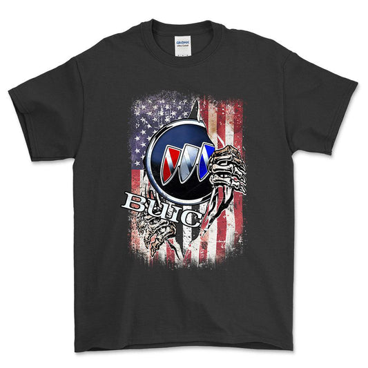 Buick US Flag Unisex T-Shirt , Bomuld-Beklædning-Buick-Sort-S-Forside-Garage Culture Shop- garage - man cave - merchandise