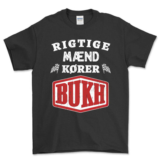 Bukh Rigtige Mænd Kører - Unisex T-Shirt , Bomuld-Beklædning-Bukh-Sort-S-Forside-Garage Culture Shop- garage - man cave - merchandise