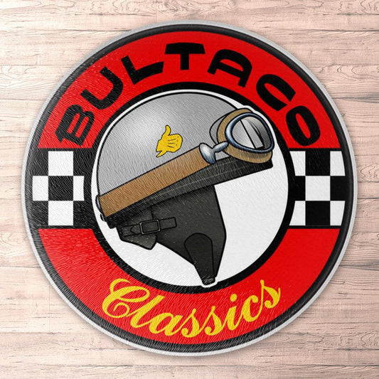 Bultaco Classics Runde Skilte , Musemåtte Rundt , Kop Underlag, Underlagssæt-Runde Skilte-Bultaco-Garage Culture Shop- garage - man cave - merchandise