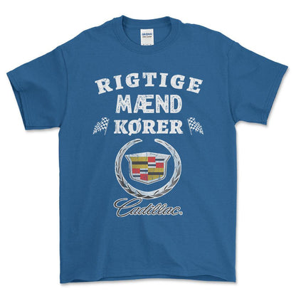 Cadillac Rigtige Mænd Kører - Unisex T-Shirt , Bomuld-Beklædning-Cadillac-Blå Royal-S-Forside-Garage Culture Shop- garage - man cave - merchandise