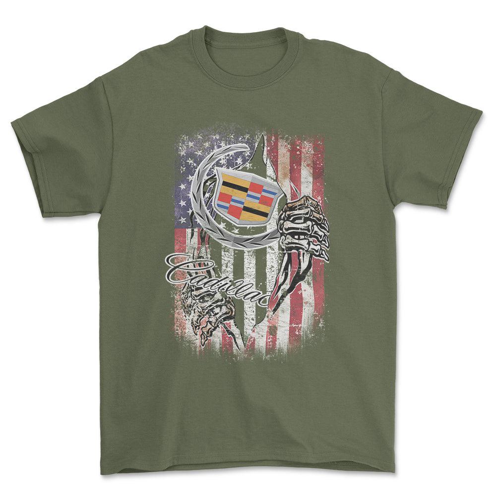 Cadillac US Flag Unisex T-Shirt , Bomuld-Beklædning-Buick-Grøn Militær-S-Forside-Garage Culture Shop- garage - man cave - merchandise