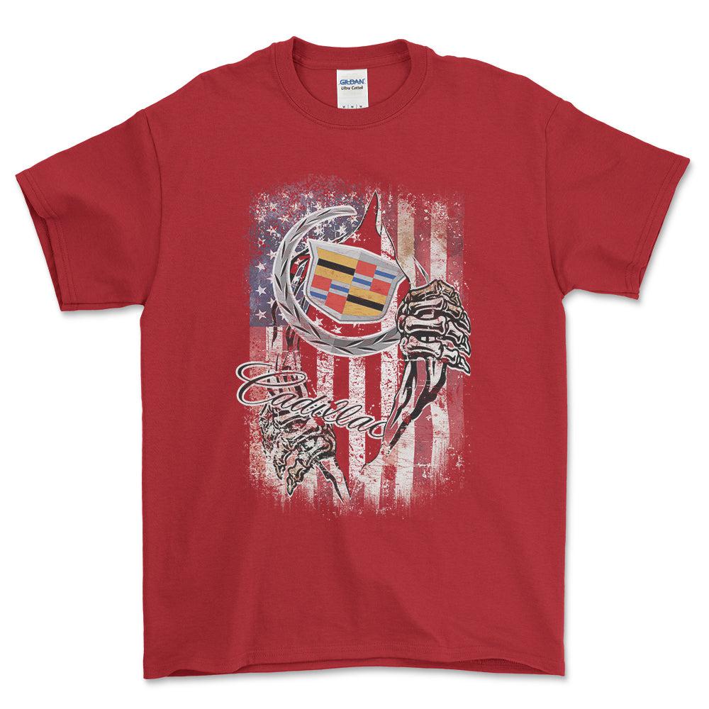 Cadillac US Flag Unisex T-Shirt , Bomuld-Beklædning-Buick-Rød-S-Forside-Garage Culture Shop- garage - man cave - merchandise