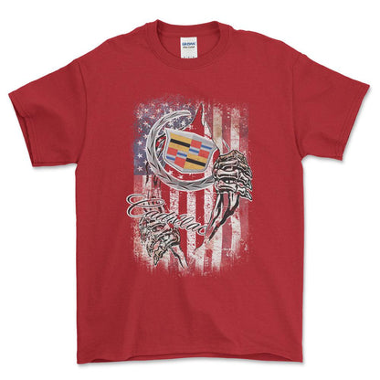 Cadillac US Flag Unisex T-Shirt , Bomuld-Beklædning-Buick-Rød-S-Forside-Garage Culture Shop- garage - man cave - merchandise