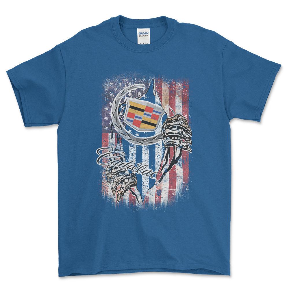 Cadillac US Flag Unisex T-Shirt , Bomuld-Beklædning-Buick-Blå Royal-S-Forside-Garage Culture Shop- garage - man cave - merchandise