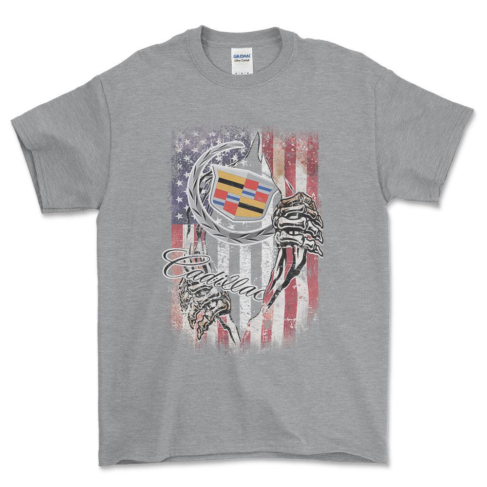 Cadillac US Flag Unisex T-Shirt , Bomuld-Beklædning-Buick-Grå Sport-S-Forside-Garage Culture Shop- garage - man cave - merchandise