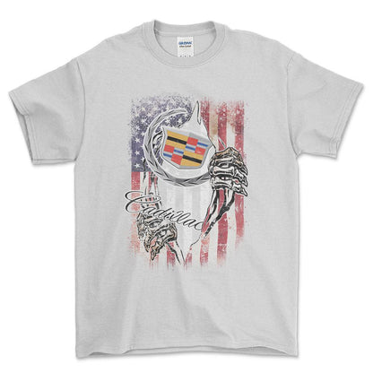 Cadillac US Flag Unisex T-Shirt , Bomuld-Beklædning-Buick-Hvid-S-Forside-Garage Culture Shop- garage - man cave - merchandise