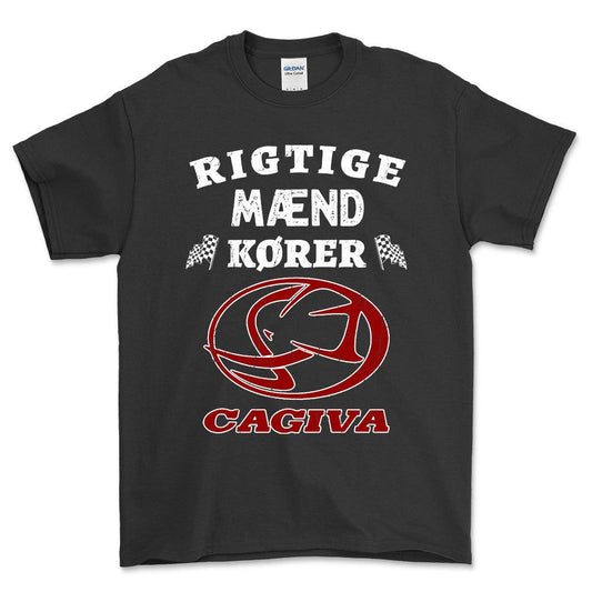 Cagiva Rigtige Mænd Kører - Unisex T-Shirt , Bomuld-Beklædning-Cagiva-Sort-S-Forside-Garage Culture Shop- garage - man cave - merchandise