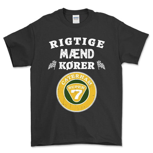 Caterham Rigtige Mænd Kører - Unisex T-Shirt , Bomuld-Beklædning-Caterham-Sort-S-Forside-Garage Culture Shop- garage - man cave - merchandise