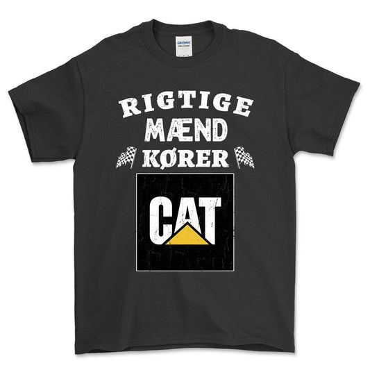 Caterpiller Rigtige Mænd Kører - Unisex T-Shirt , Bomuld-Beklædning-Caterpillar-Sort-S-Forside-Garage Culture Shop- garage - man cave - merchandise