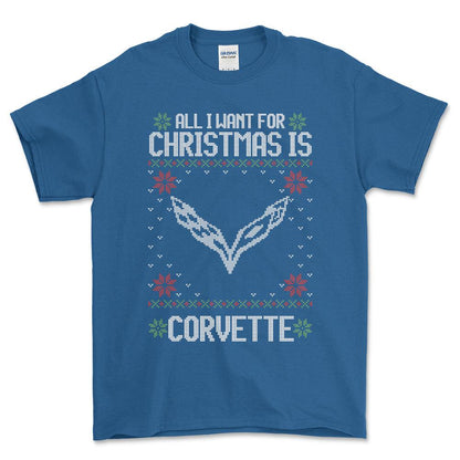 Chevrolet Corvette - All I Want For Christmas - Unisex T-Shirt , Bomuld-Beklædning-Chevrolet-Blå Royal-S-Forside-Garage Culture Shop- garage - man cave - merchandise