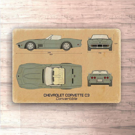 Chevrolet Corvette C3 Convertible Blueprint Skilte, Musemåtte, Dørmåtte-Blueprint-Chevrolet-Garage Culture Shop- garage - man cave - merchandise