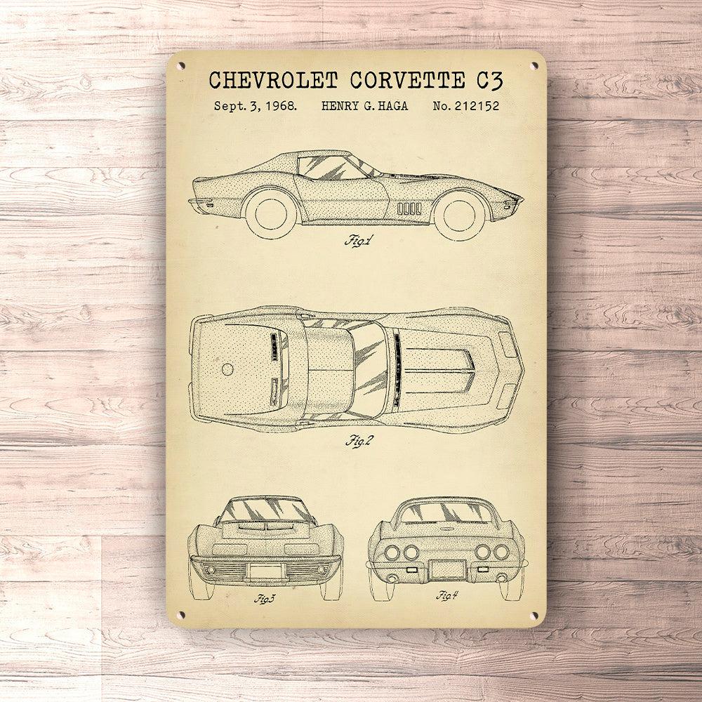 Chevrolet Corvette C3 Patent Blueprint Skilte, Musemåtte, Dørmåtte-Blueprint-Chevrolet-Garage Culture Shop- garage - man cave - merchandise