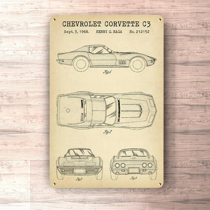 Chevrolet Corvette C3 Patent Blueprint Skilte, Musemåtte, Dørmåtte-Blueprint-Chevrolet-Garage Culture Shop- garage - man cave - merchandise