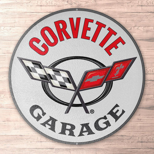 Chevrolet Corvette Garage, Runde Skilte , Musemåtte Rundt , Kop Underlag, Underlagssæt-Runde Skilte-Chevrolet-Garage Culture Shop- garage - man cave - merchandise