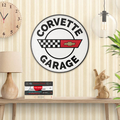 Chevrolet Corvette Garages, Runde Skilte , Musemåtte Rundt , Kop Underlag, Underlagssæt-Runde Skilte-Chevrolet-Garage Culture Shop- garage - man cave - merchandise