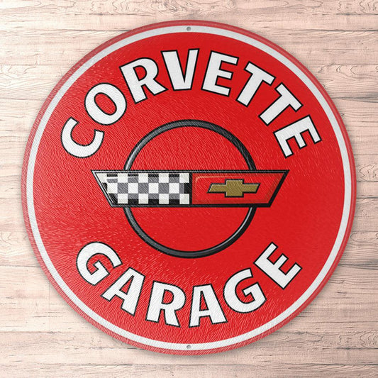 Chevrolet Corvette Garages, Runde Skilte , Musemåtte Rundt , Kop Underlag, Underlagssæt-Runde Skilte-Chevrolet-Garage Culture Shop- garage - man cave - merchandise