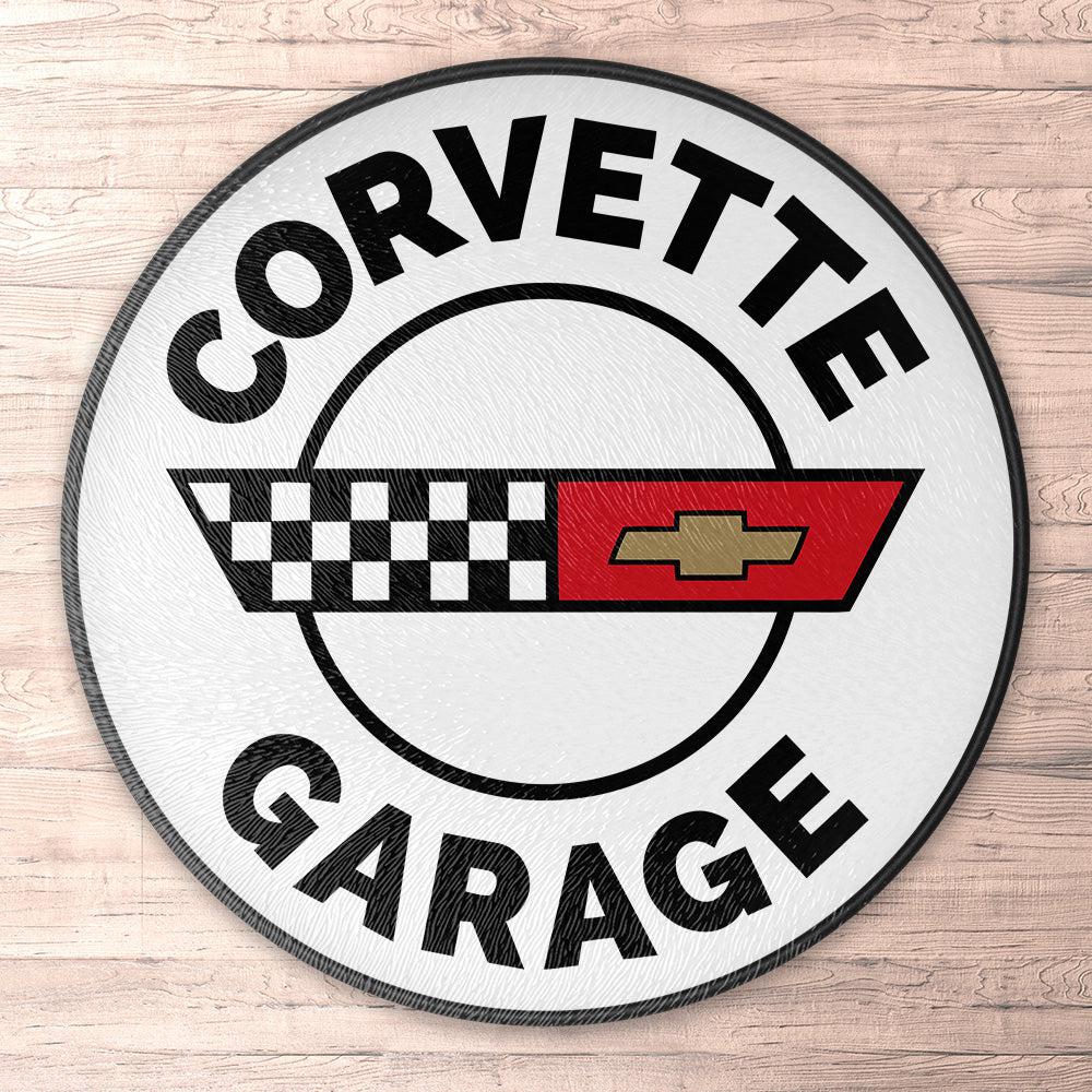 Chevrolet Corvette Garages, Runde Skilte , Musemåtte Rundt , Kop Underlag, Underlagssæt-Runde Skilte-Chevrolet-Garage Culture Shop- garage - man cave - merchandise