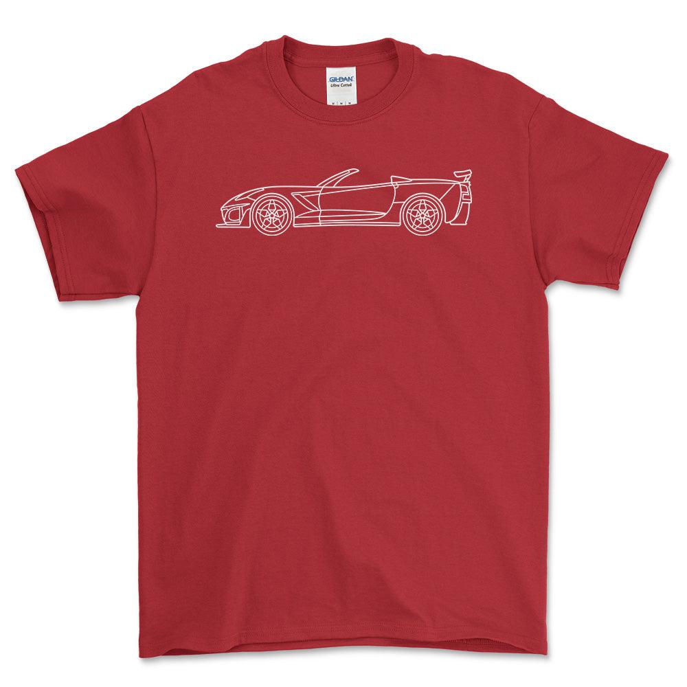 Chevrolet Corvette ZR1 Outline - Unisex T-Shirt , Bomuld-Beklædning-Chevrolet-Rød-S-Forside-Garage Culture Shop- garage - man cave - merchandise