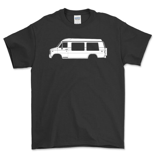 Chevrolet G20 Chevy Van Silhuet - Unisex T-Shirt , Bomuld-Beklædning-Chevrolet-Sort-S-Forside-Garage Culture Shop- garage - man cave - merchandise