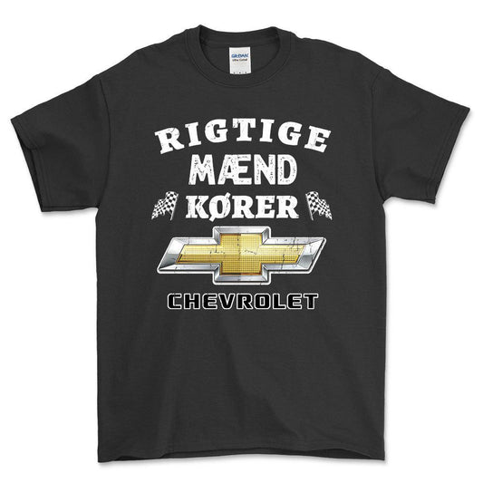 Chevrolet Rigtige Mænd Kører - Unisex T-Shirt , Bomuld-Beklædning-Chevrolet-Sort-S-Forside-Garage Culture Shop- garage - man cave - merchandise