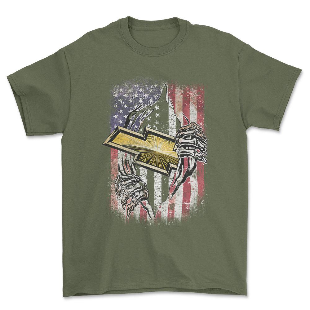 Chevrolet US Flag Unisex T-Shirt , Bomuld-Beklædning-Chevrolet-Grøn Militær-S-Forside-Garage Culture Shop- garage - man cave - merchandise