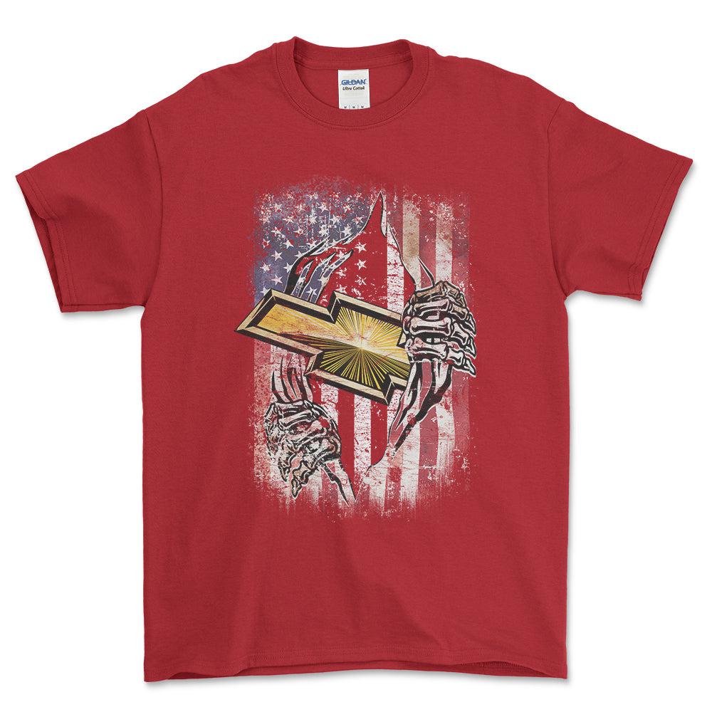 Chevrolet US Flag Unisex T-Shirt , Bomuld-Beklædning-Chevrolet-Rød-S-Forside-Garage Culture Shop- garage - man cave - merchandise