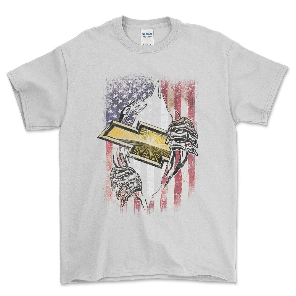 Chevrolet US Flag Unisex T-Shirt , Bomuld-Beklædning-Chevrolet-Hvid-S-Forside-Garage Culture Shop- garage - man cave - merchandise