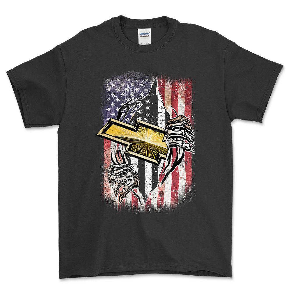 Chevrolet US Flag Unisex T-Shirt , Bomuld-Beklædning-Chevrolet-Sort-S-Forside-Garage Culture Shop- garage - man cave - merchandise