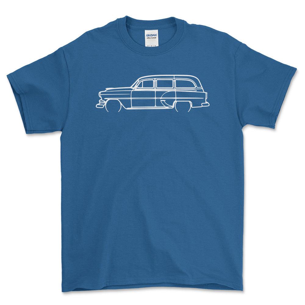 Chevrolet Wagon 1964 Outline - Unisex T-Shirt , Bomuld-Beklædning-Chevrolet-Blå Royal-S-Forside-Garage Culture Shop- garage - man cave - merchandise