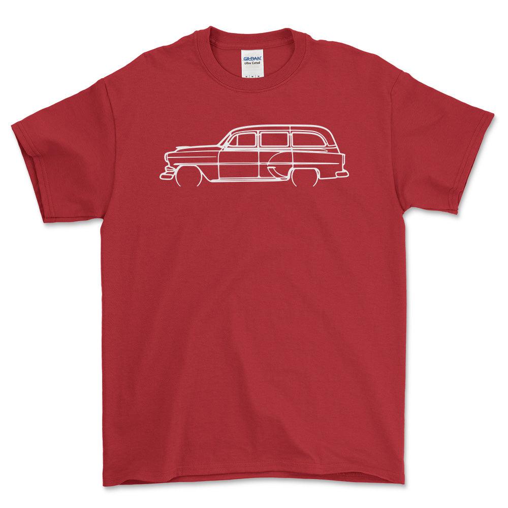 Chevrolet Wagon 1964 Outline - Unisex T-Shirt , Bomuld-Beklædning-Chevrolet-Rød-S-Forside-Garage Culture Shop- garage - man cave - merchandise