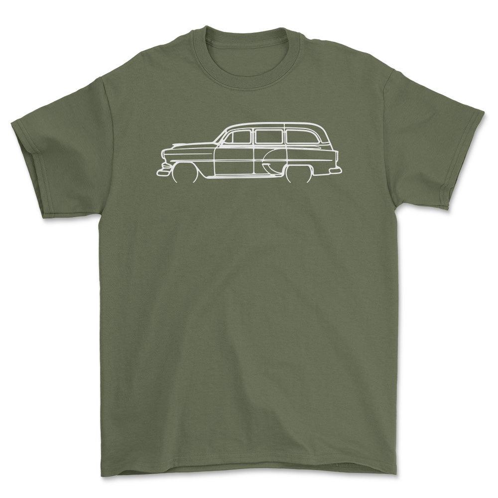 Chevrolet Wagon 1964 Outline - Unisex T-Shirt , Bomuld-Beklædning-Chevrolet-Grøn Militær-S-Forside-Garage Culture Shop- garage - man cave - merchandise