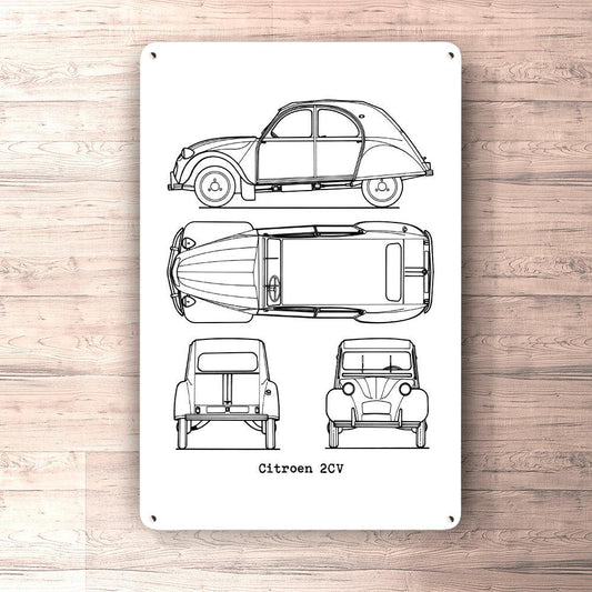 Citroen 2Cv Blueprint Skilte, Musemåtte, Dørmåtte-Blueprint-Citroen-Garage Culture Shop- garage - man cave - merchandise