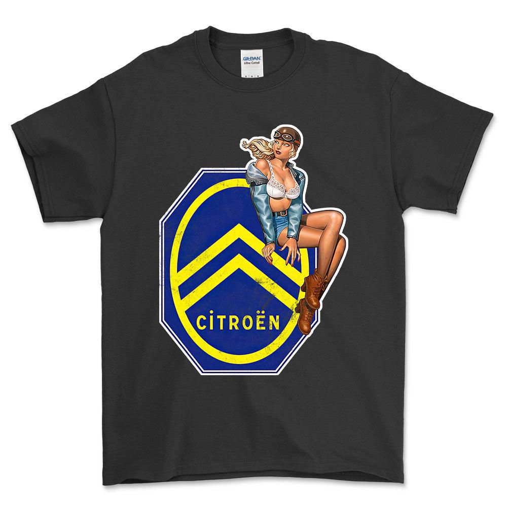 Citroen Pinup - Unisex T-Shirt , Bomuld-Beklædning-Citroen-Sort-S-Forside-Garage Culture Shop- garage - man cave - merchandise